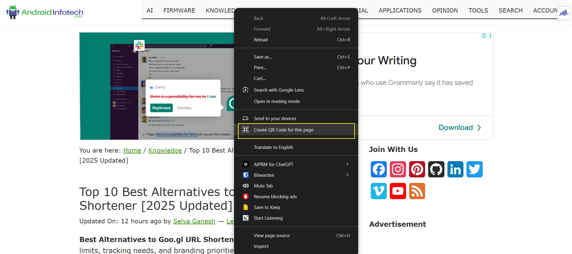 Free QR Tools Google Chrome Option