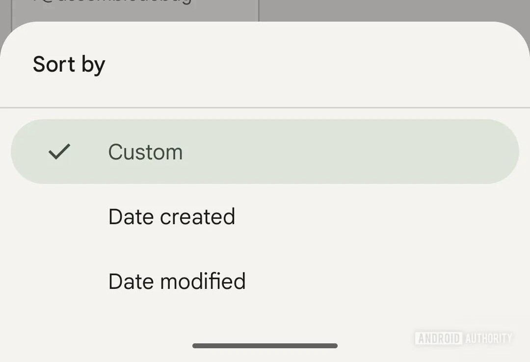 Google Keep sorting screenshot
