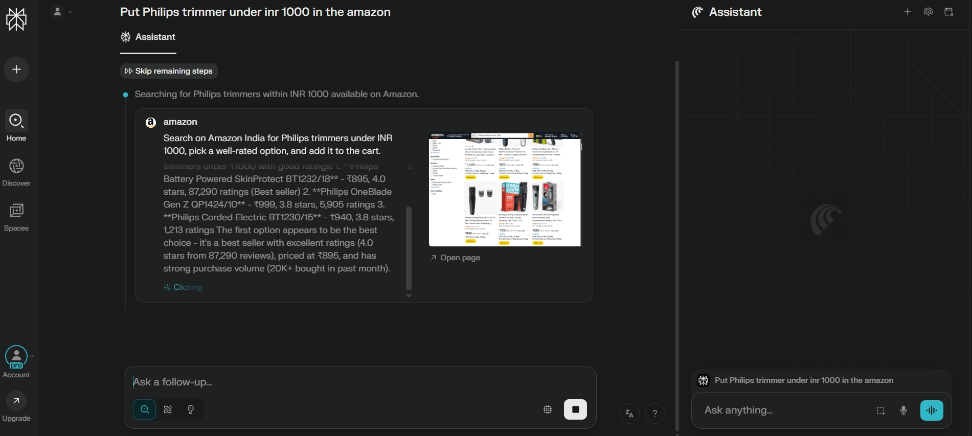 Perplexity Comet AI Browser Putting Things on Cart 1