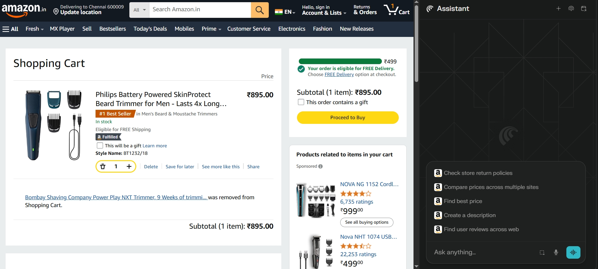Perplexity Comet AI Browser Putting Things on Cart 2