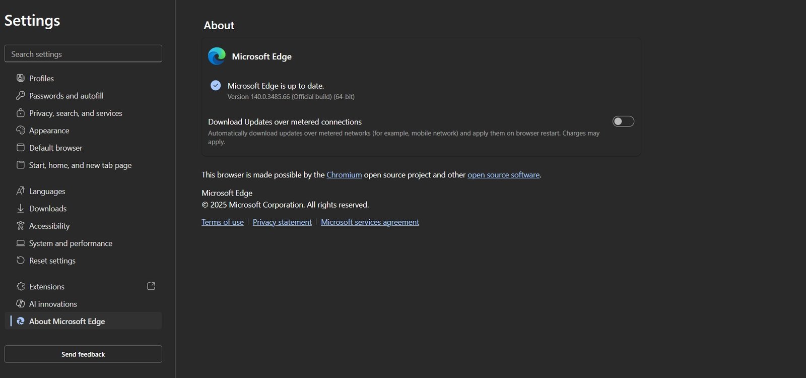 Checking Version of Microsoft Edge