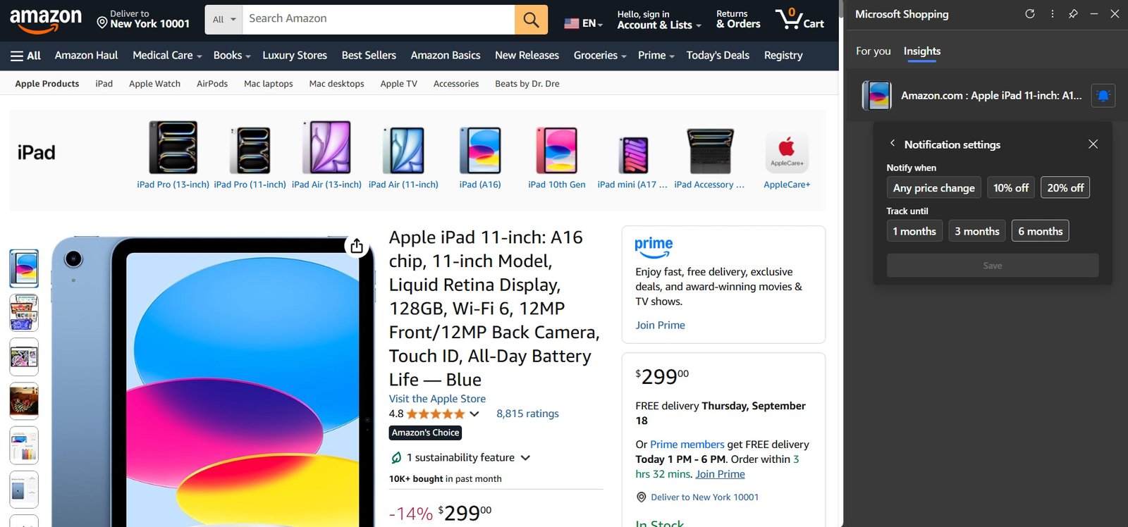 Setup price drop alerts in Microsoft Edge