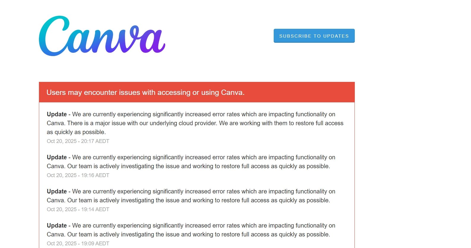 Canva Is Down Screenshot Canva Is Down Screenshot