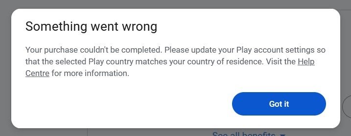 Change Your Country Error on Google One