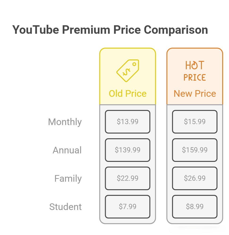 Youtube Premium price table