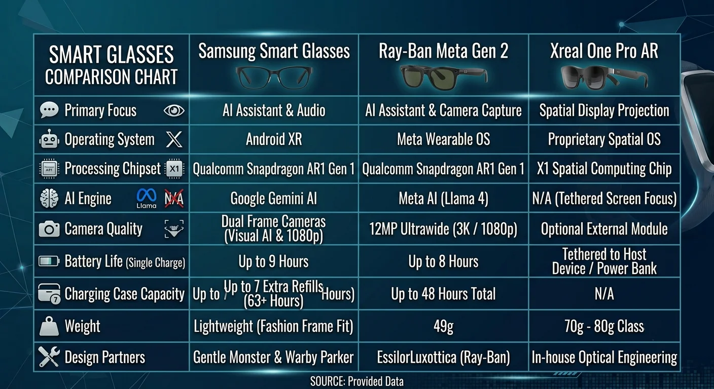Samsung Smart Glass comparison with other glassess Samsung Smart Glass comparison with other glassess