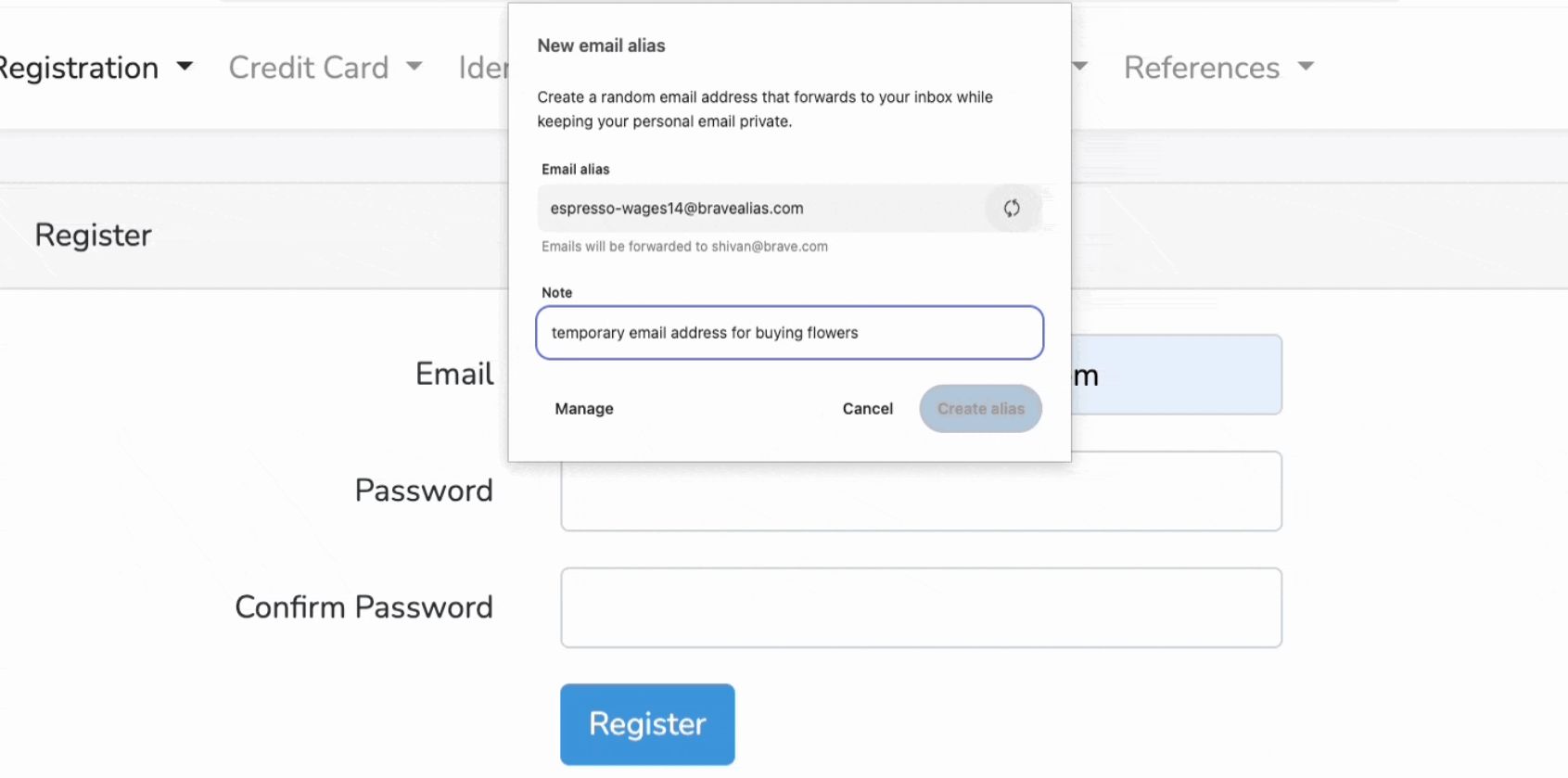 Generate an Email Alias While Browsing