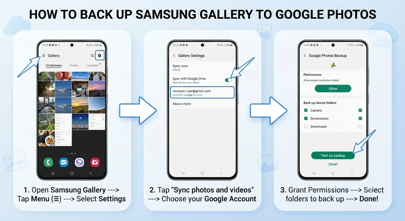 Steps for google photos into samsung gallery compressed